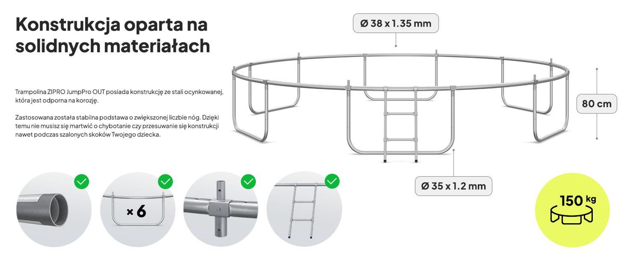 Trampolina ZIPRO Jump Pro Premium | 14FT Ø 435 cm | Trampolina ogrodowa dla dzieci Kompletny zestaw z siatką, drabinką i osłoną krawędzi, do użytku na zewnątrz, zielona