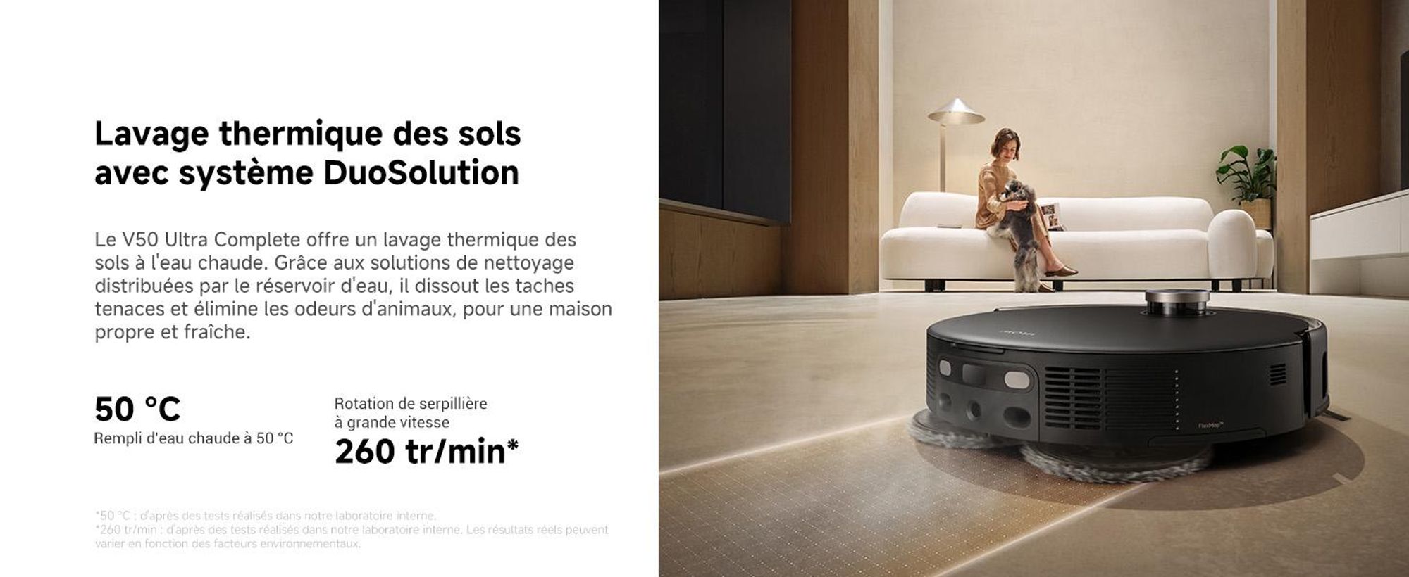 MOVA V50 Ultra Complete Robot Aspirateur Laveur, Vidage Automatique, 24 000 Pa, Lavage Thermique DuoSolution, Navigation FlexiRise, StepMaster, Noir