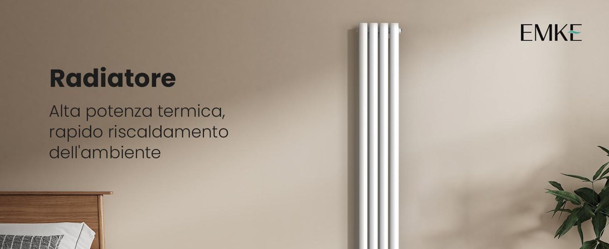 Radiatore tubolare EMKE Design per il funzionamento ad acqua calda Attacco centrale Verticale Ovale Monostrato 483 Watt 24cm x 180cm Bianco senza elemento riscaldante