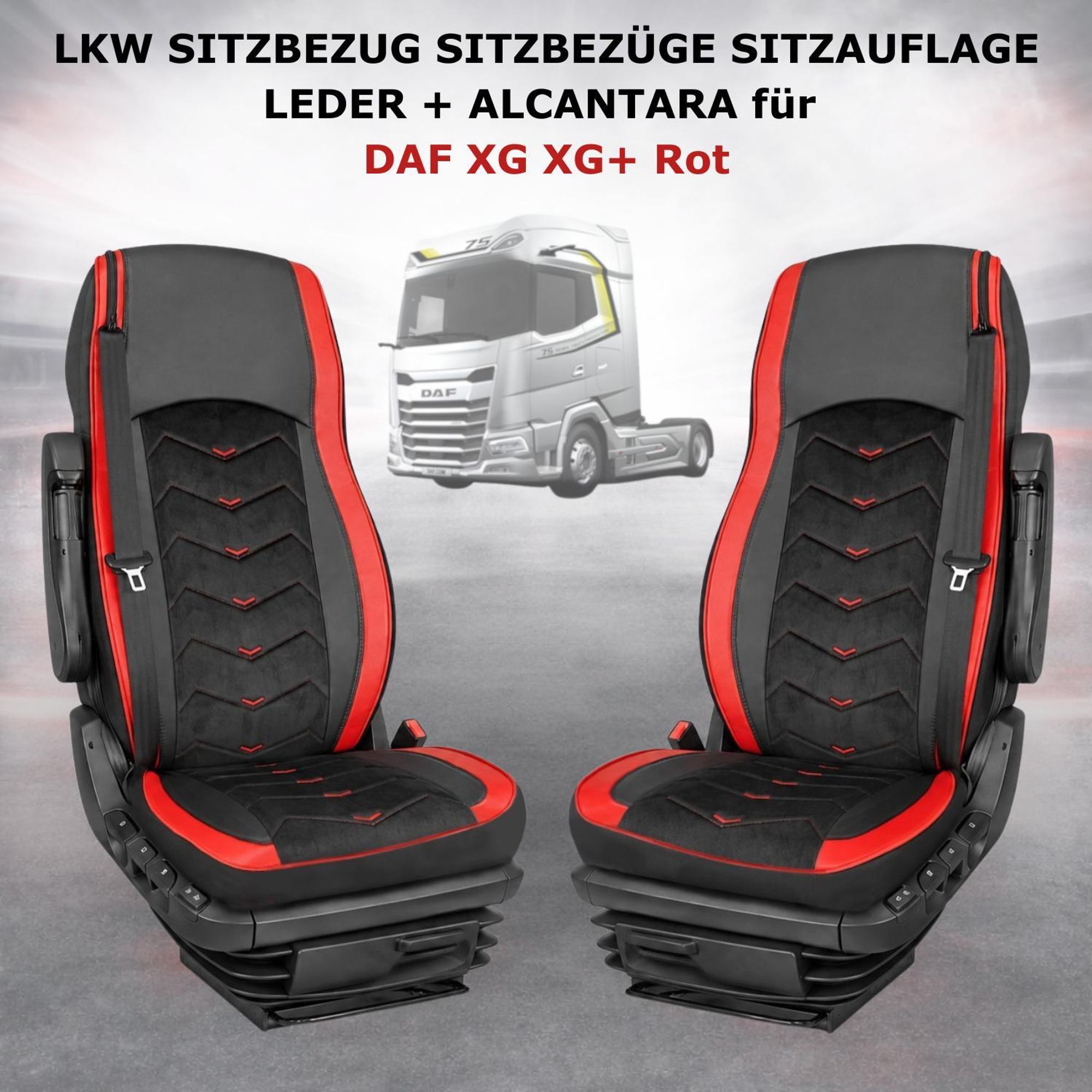 LKW SITZBEZUG SITZBEZÜGE SITZAUFLAGE LEDER + ALCANTARA DAF XG XG+ Rot