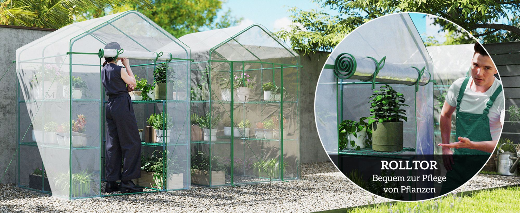Outsunny Foliengewächshaus Gewächshaus Treibhaus Tomatenhaus mit Ablagen, PVC+Stahl, 143x143x195cm