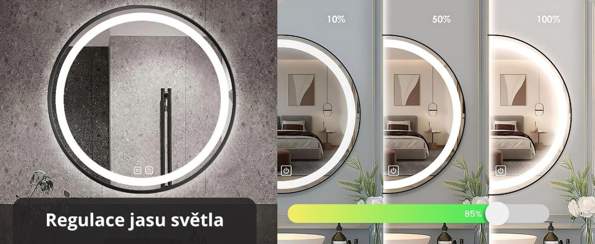 LED koupelnové zrcadlo kulaté 60 cm – koupelnové zrcadlo s LED osvětlením, dotykovým spínačem, ochranou proti zamlžování, 3 barvami světla, černým rámem – SAVE HOME