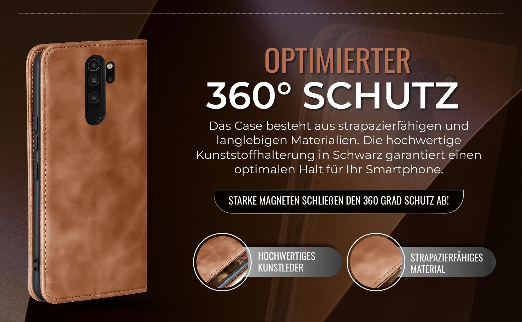 Hellbraune Handyhülle für Xiaomi Redmi Note 8 Pro mit 360 Grad Schutz