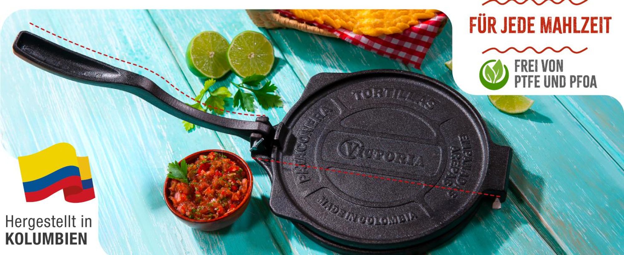 Victoria 34214 Tortilla Presse für Mexikanische Tortillas, Gusseisen HD 20 cm, Pataconera Schwarz