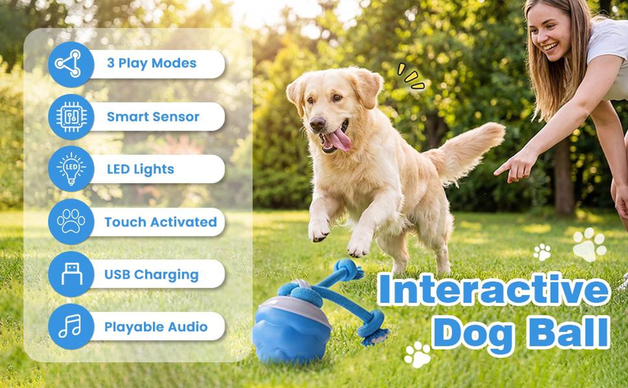Hundespielzeug, Interaktives Haustierjagdball, Hundeball, Welpenspielzeug Ball, Elektrischer Hundeball mit Kauschnüren