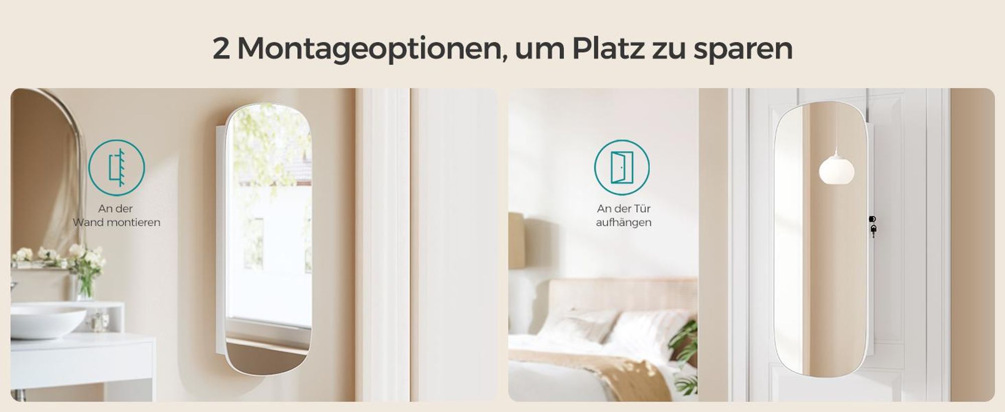 SONGMICS Schmuckschrank, Spiegelschrank, Schmuck-Organizer mit LED-Beleuchtung