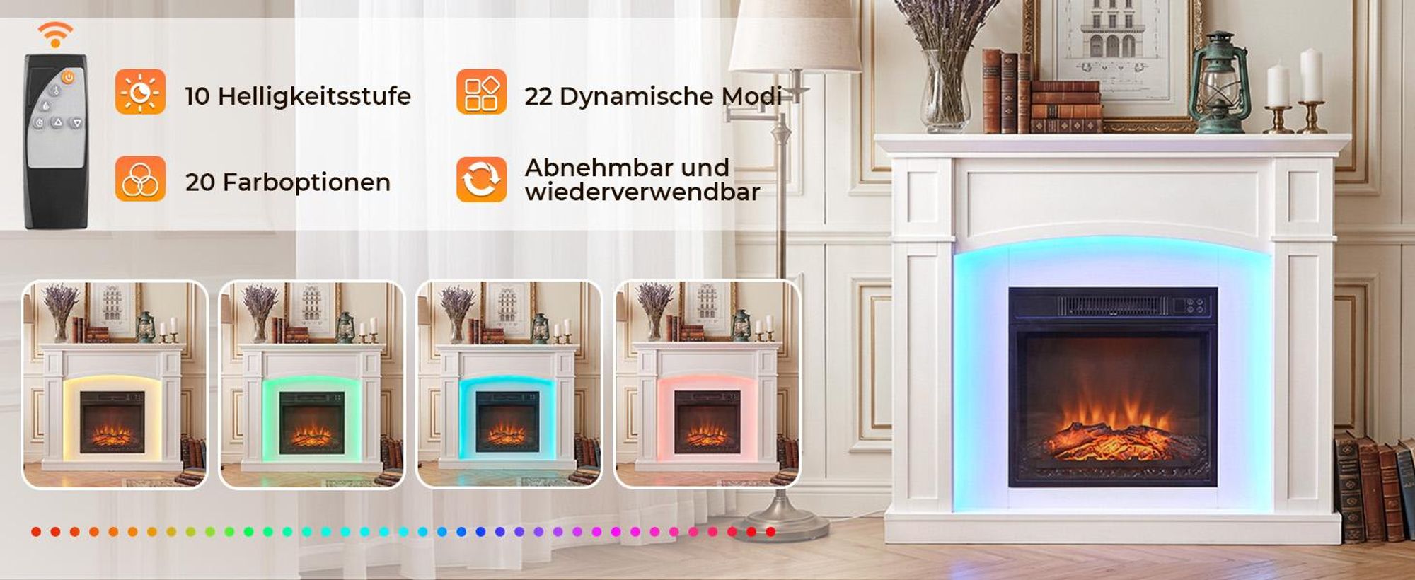LEADZM Kamin mit LED-Flammen, Elektro Kamin mit Heizung, 1800W Elektrischer Kamin, Sparsamer Kamin Elektrisch, Wandkamin mit Fernbedienung & Timer, Elektrische Kamine mit MDF-Gehäuse,102×30×88cm