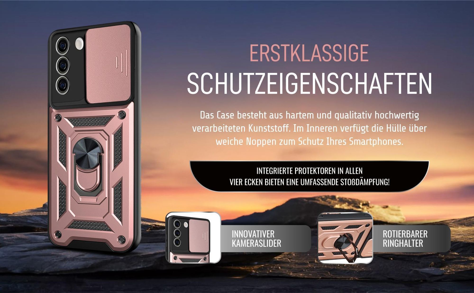 Handycase in Rosegold für Samsung Galaxy S21 mit Ringhalter