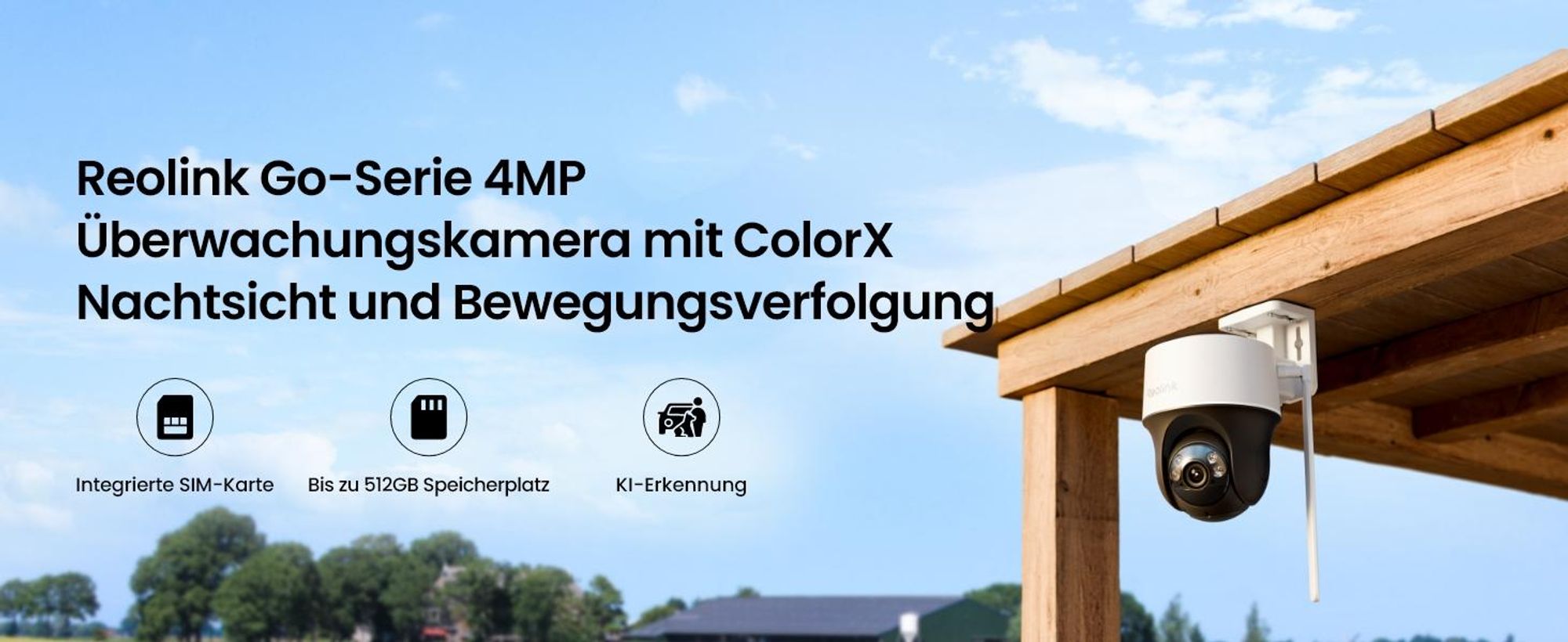 Reolink Go PT S Lite, 2K 4MP 4G LTE Akku Überwachungskamera , Schwenken & Neigen, Auto-Tracking, Farbnachtsicht, Kein-WiFi, AI Detection