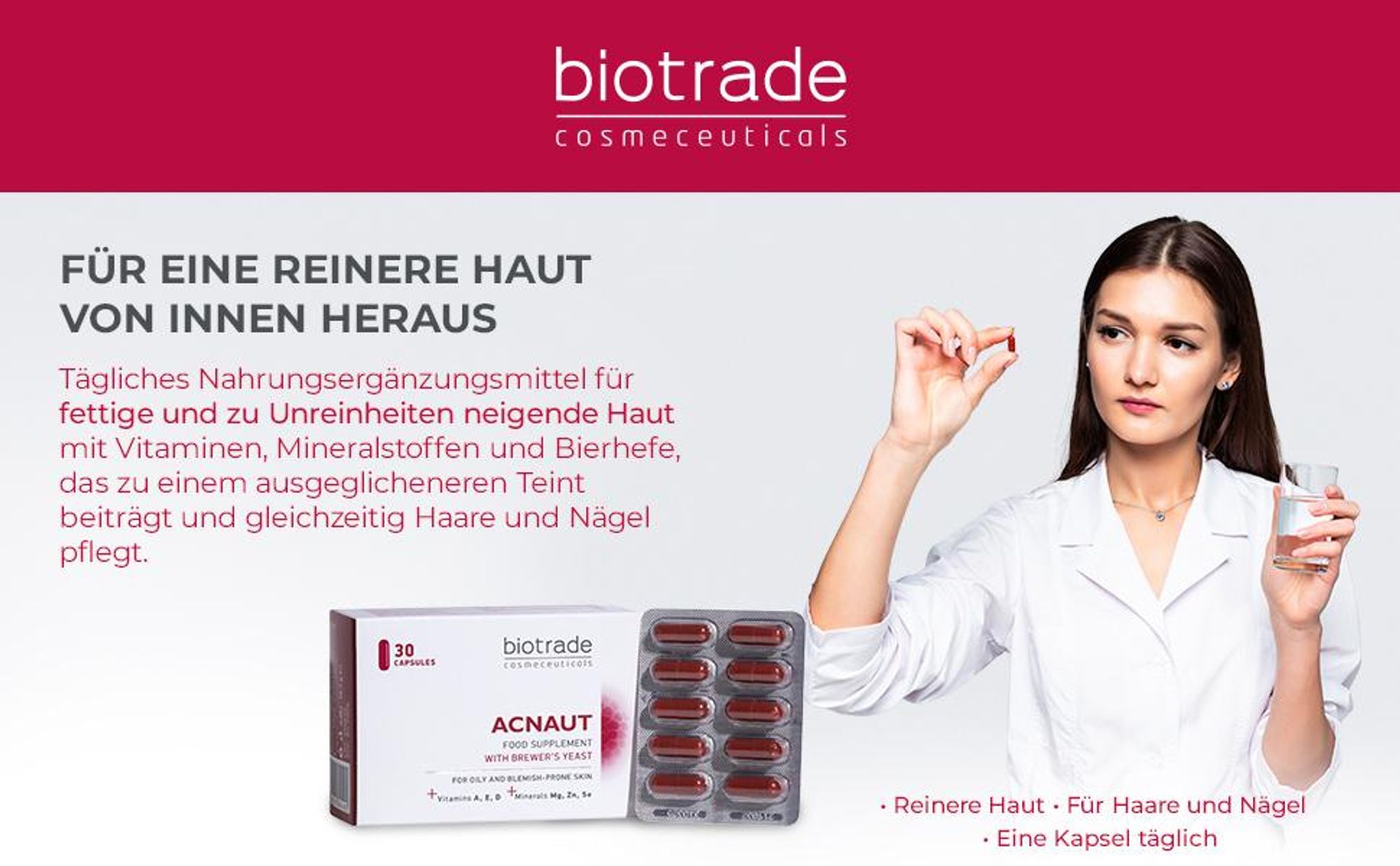 Biotrade Acnaut Nahrungsergänzungsmittel bei unreiner Haut30 Kapseln
