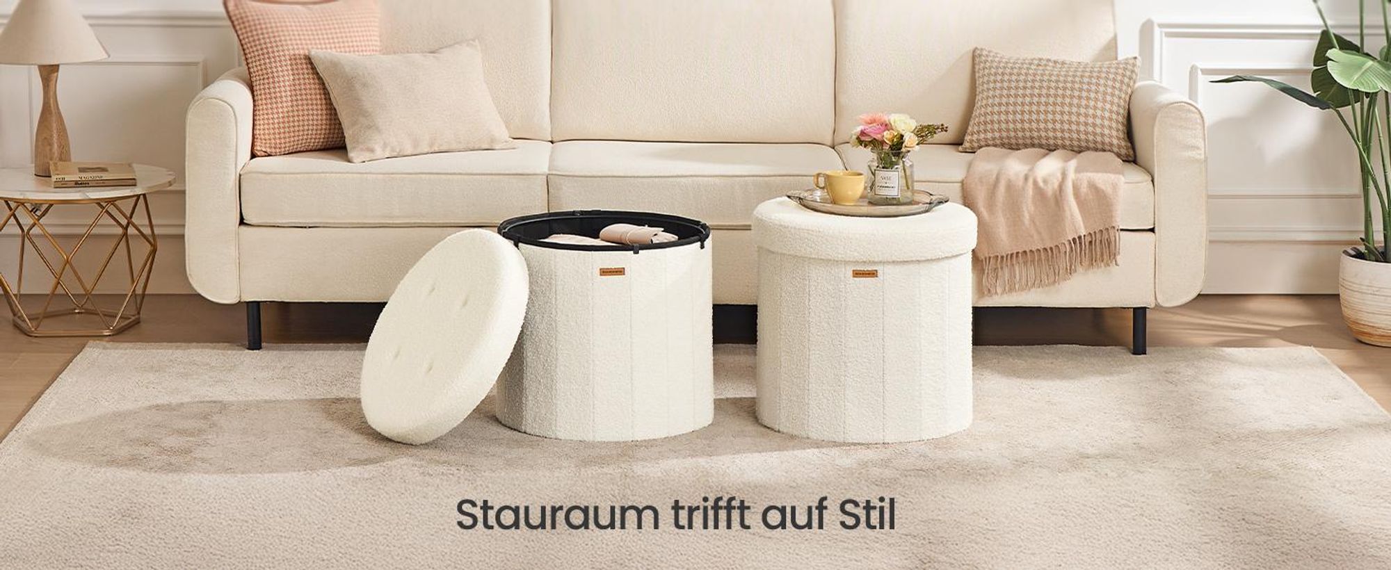 Fußhocker mit Stauraum, faltbarer Hocker mit abnehmbarem Deckel, Fleece, Wohnzimmer