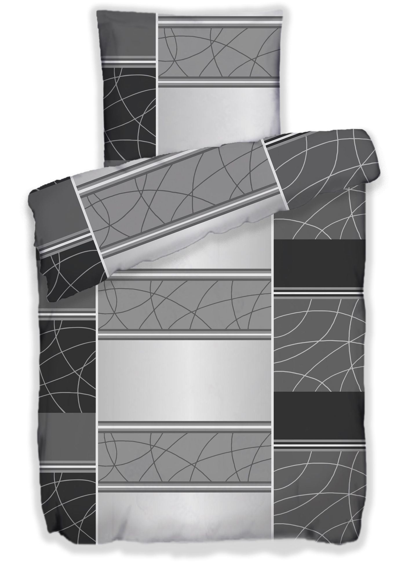 Bettwäsche Winter Biber Feinbiber Baumwolle 2x 135x200 + 2x 80x80 cm Doppelpack Design: Karo Anthrazit