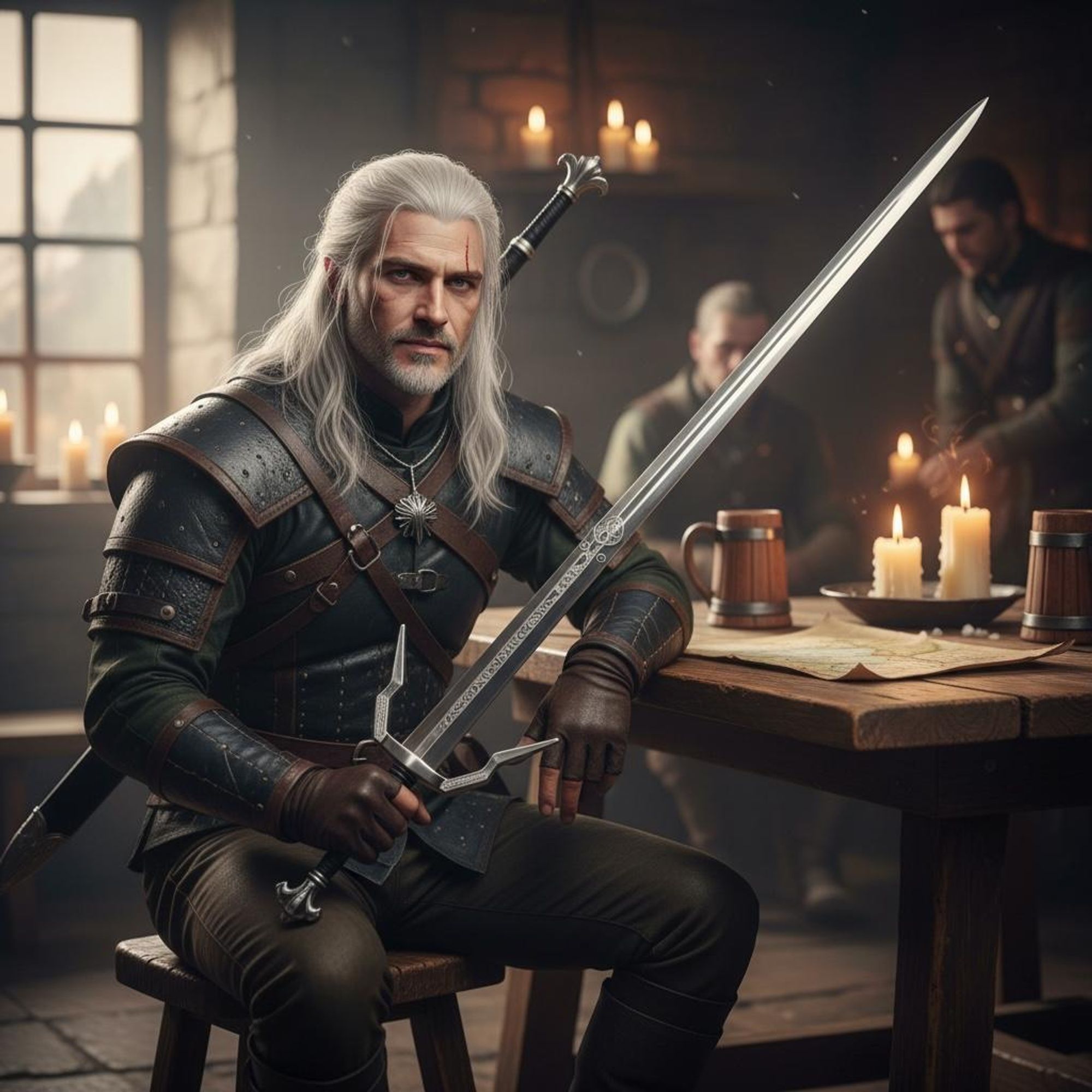 Geralt Mini Brieföffner Schwert mit Scheide 22 cm – Geshenk Fantasy inspiriert, Metall, Ständer & Geschenkbox KW1040