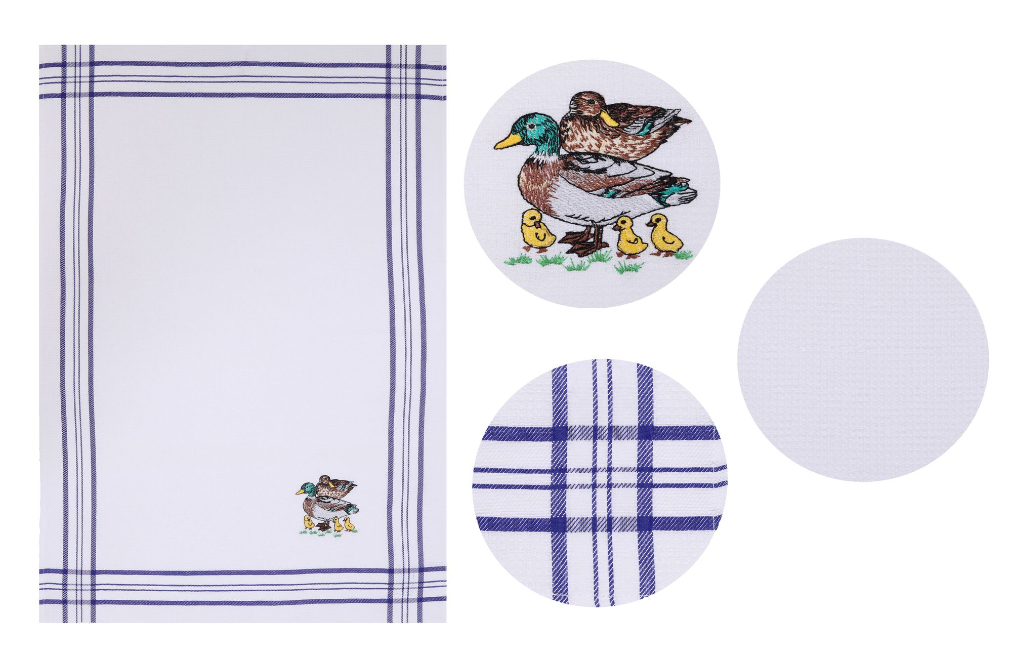 Betz 2 Stück Geschirrtücher Waffelpiqué blau bestickt Motiv Enten Größe: 50 x 70 cm- Küchenhandtuch Gläsertücher