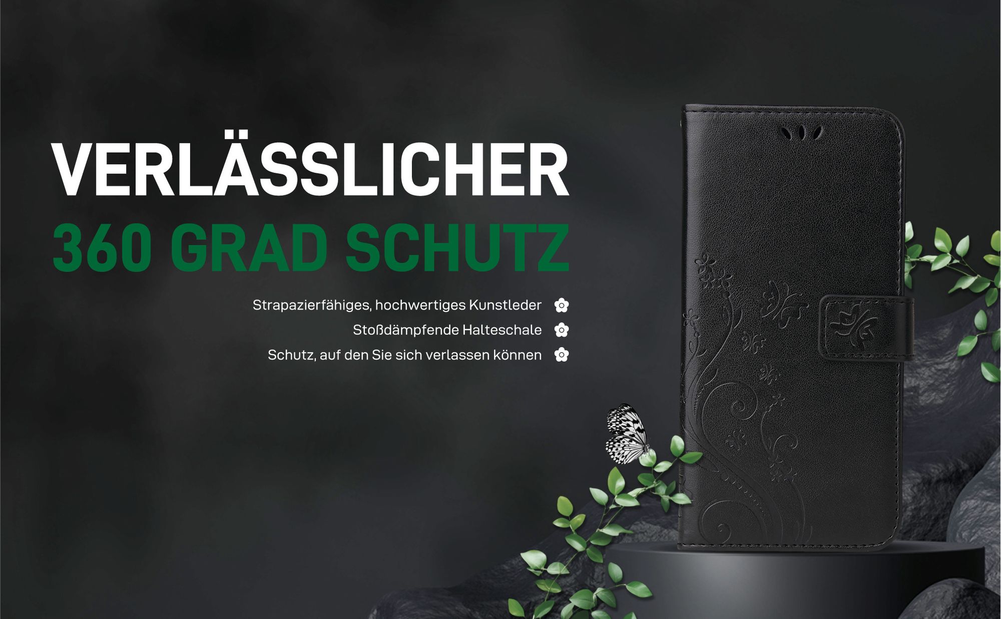 Schwarze Handyhülle für Samsung Galaxy A40 aus strapazierfähigem Kunstleder
