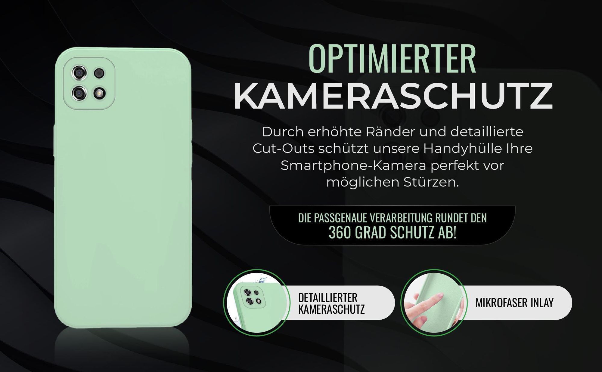 Handyhülle in Türkis für Samsung Galaxy A22 5G in detailliertem Kamera Cutout
