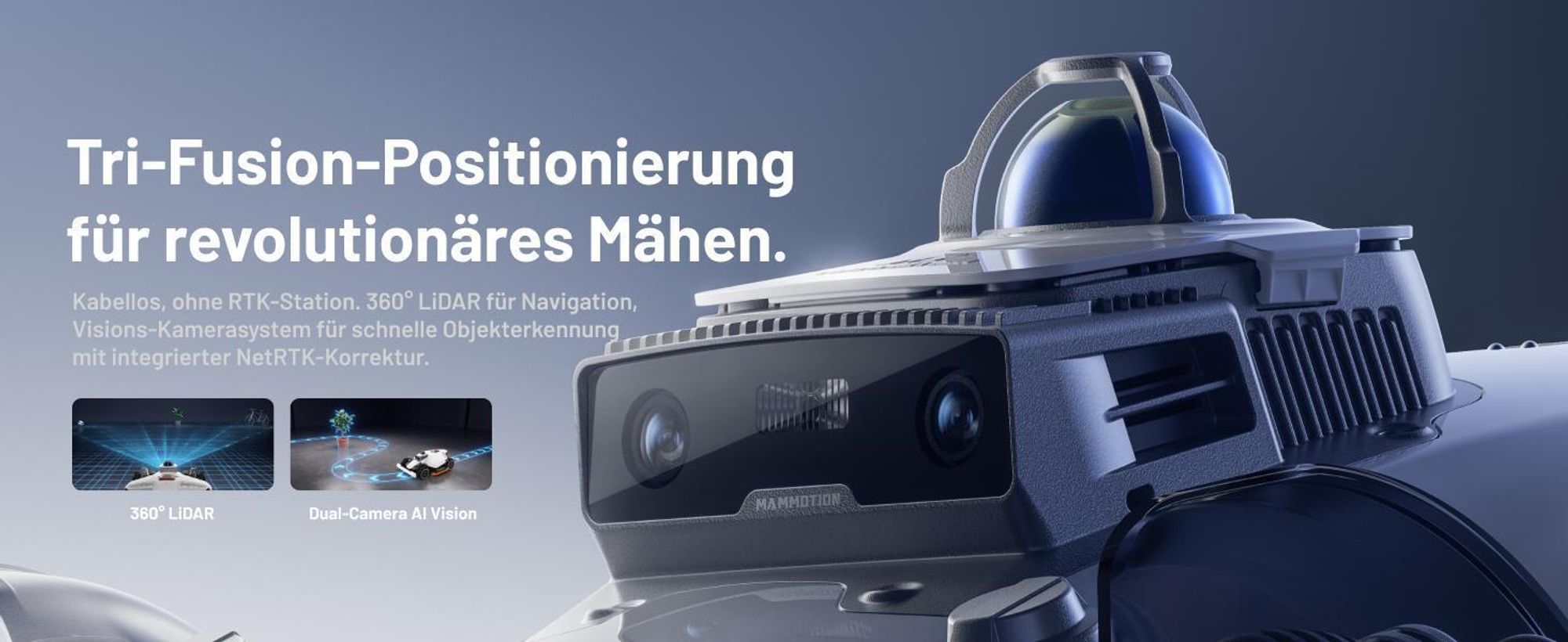 Mähroboter Mammotion LUBA 3 AWD 3000 mit Garage, Waschständer, bis 3000 m², Allradantrieb, 80% Steigung, Auto-Kartierung, 4G-Modul, APP