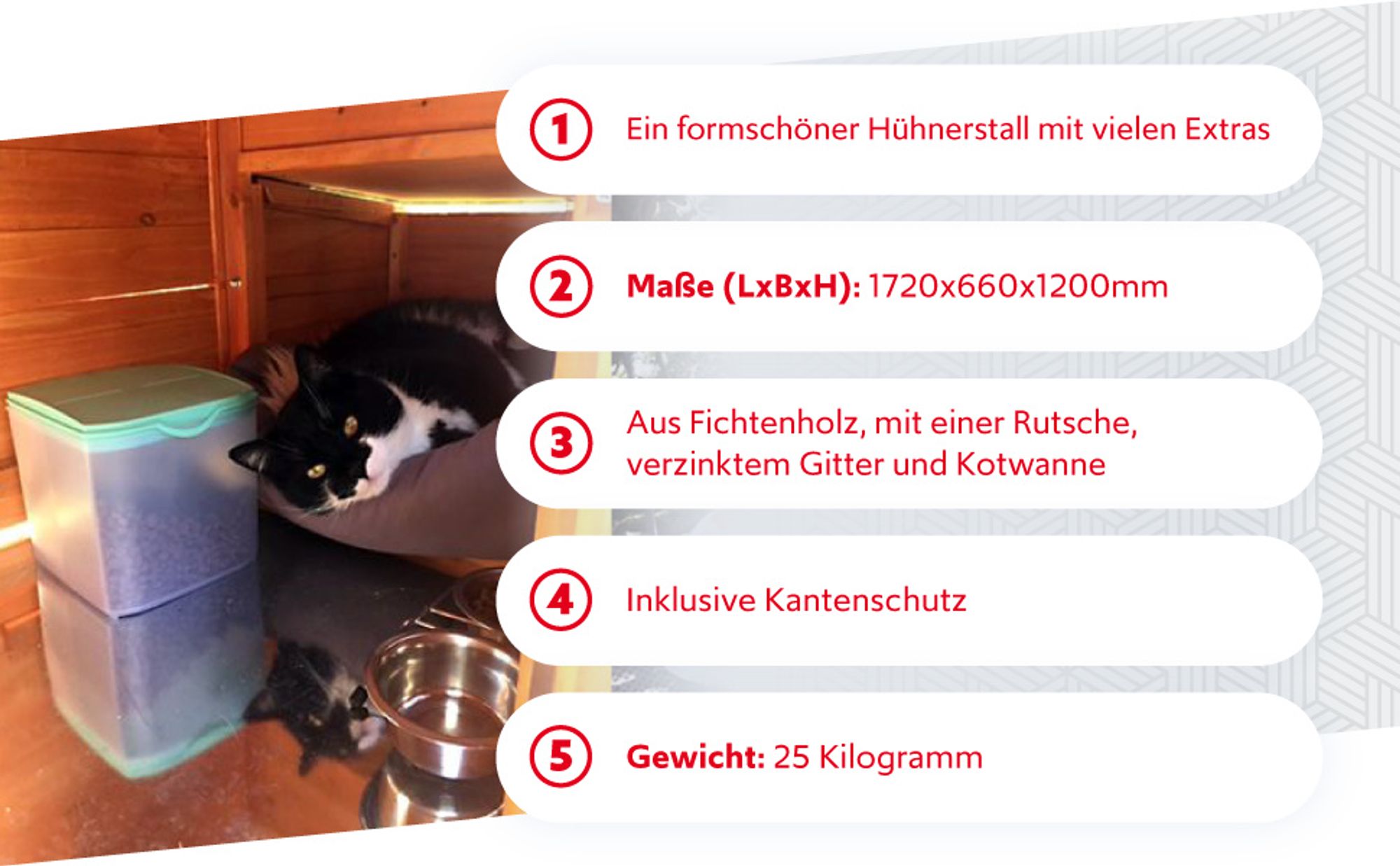 Wiltec Hühnerstall 1720 x 660 x 1200 mm braun mit Freilauf und Nistkasten aus Fichtenholz, Hühnerhaus mit Unterschlupf, Gitter und Kotwanne verzinkt