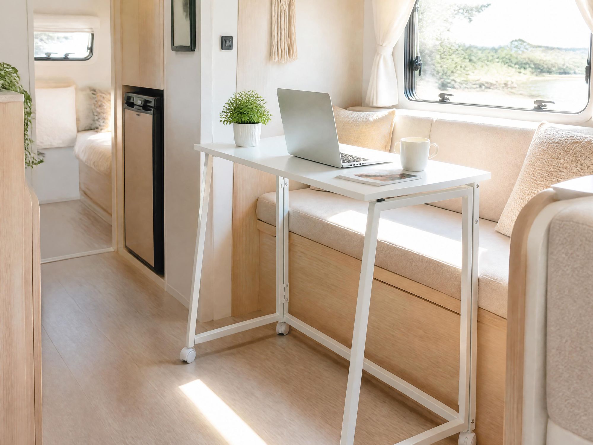 Meubles Cosy Skandinavischer Klappschreibtisch / Computertisch mit 4 Rollen Wei?es Holz und wei?es Metall - ASCOLI