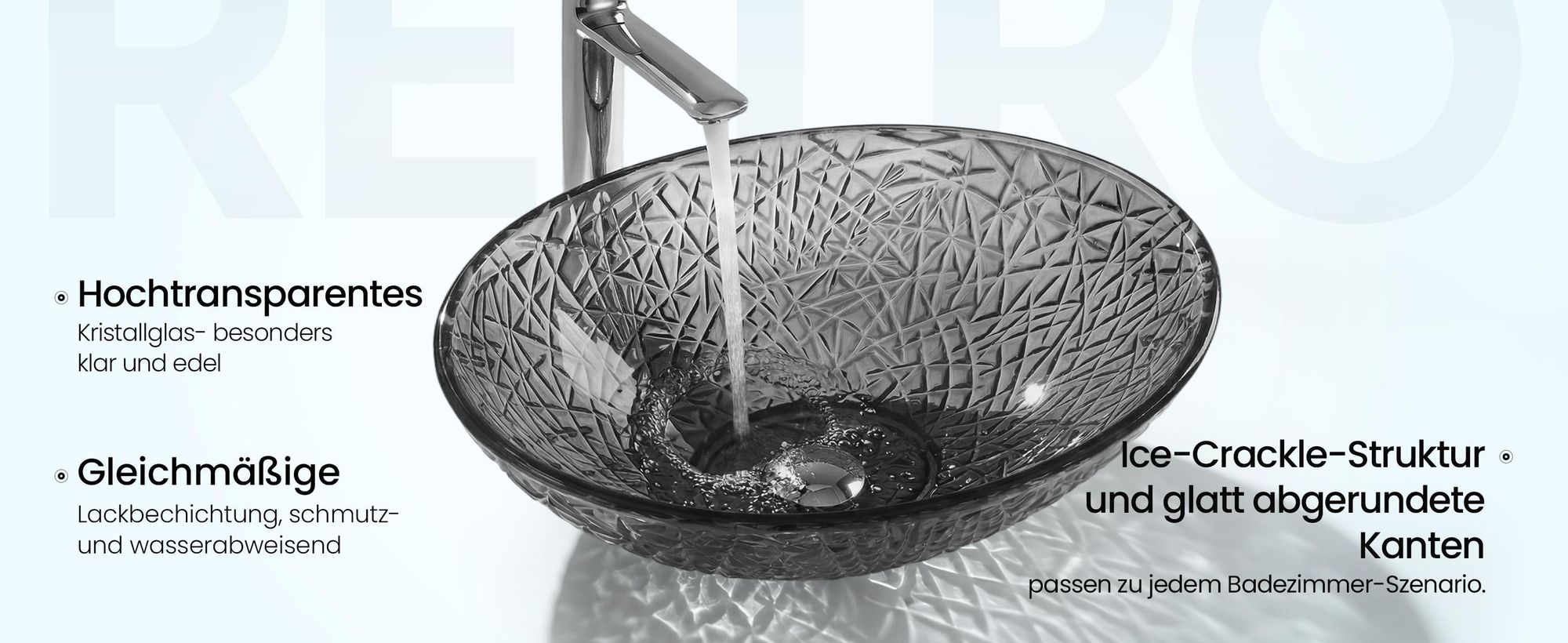 Mai & Mai Waschbecken Glas Aufsatzwaschbecken Glaswaschbecken Handwaschbecken Waschschale Oval Grau BxTxH 50,5x36x15,5 cm Minerva05