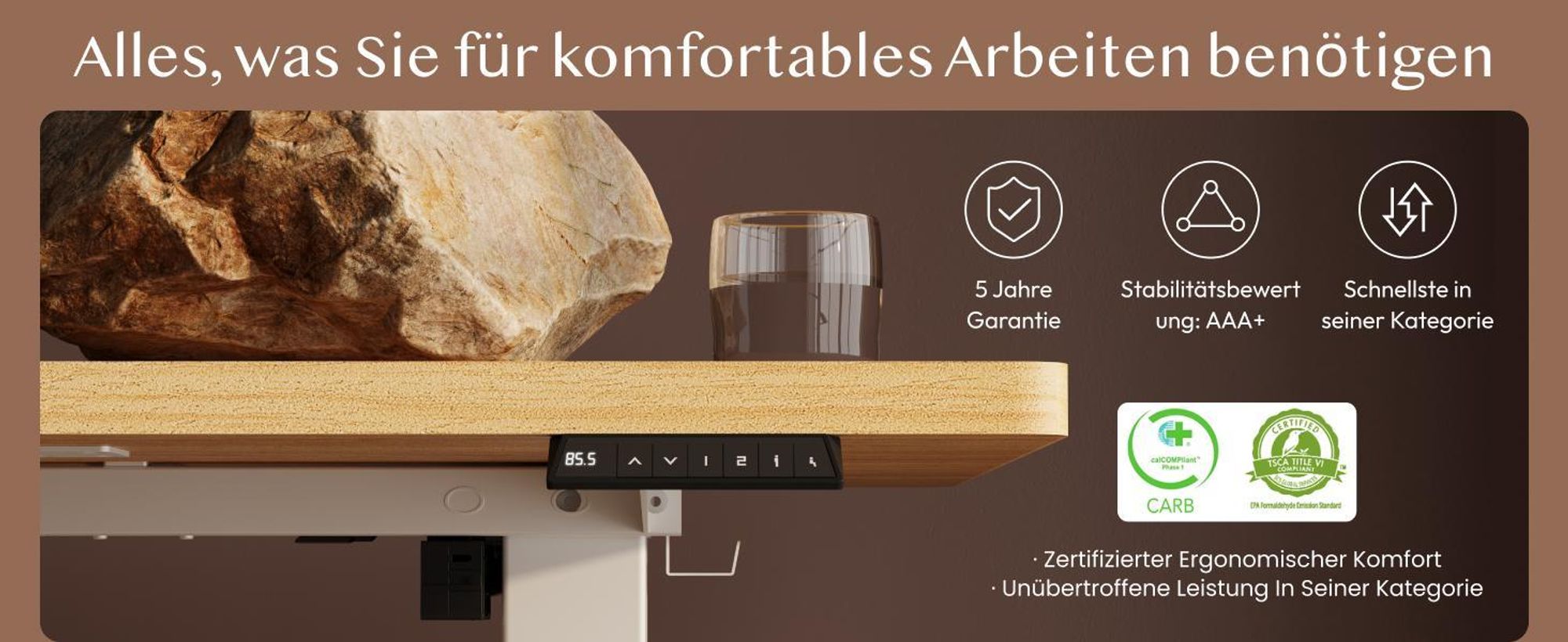 FLEXISPOT QE1 Höhenverstellbarer Schreibtisch 200x80cm, 4 Memory-Funktion, Antikollisionsschutz, 70kg Tragkraft, Haken, Kabelmanagement (Ahorn)