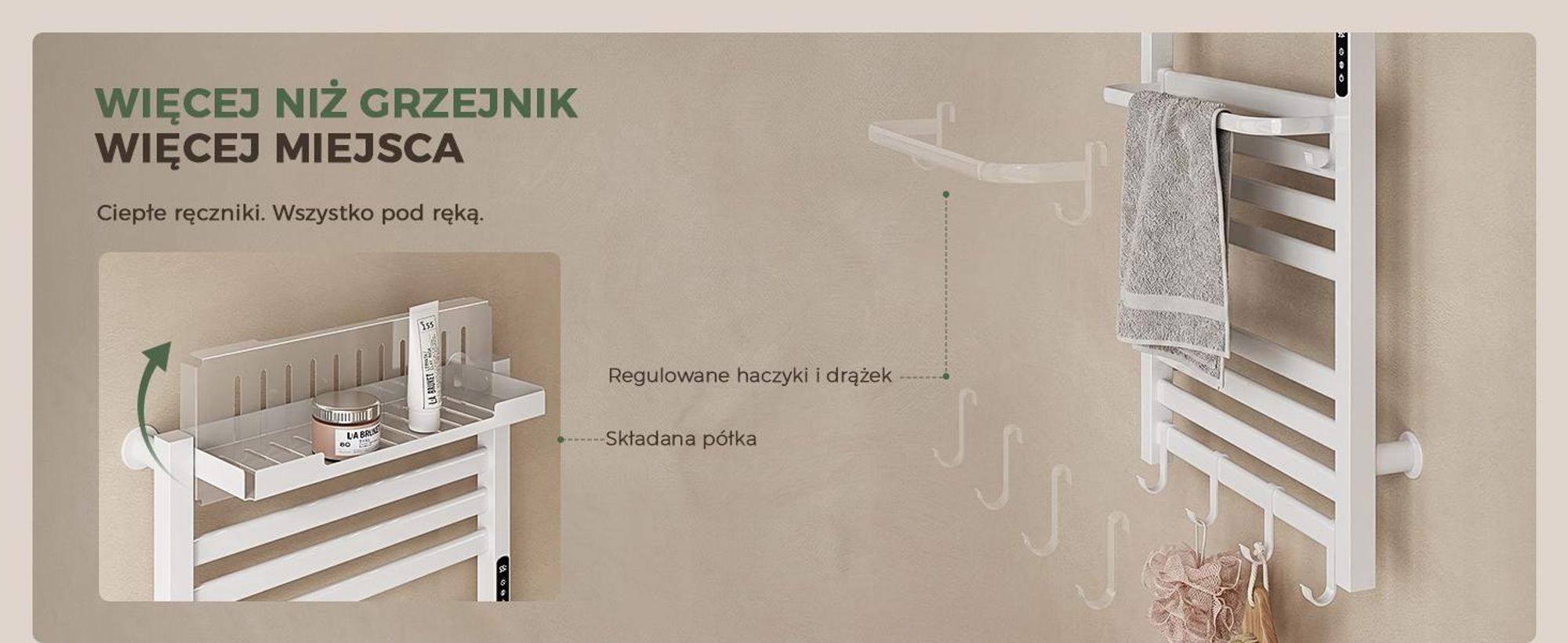 S'AFIELINA Grzejnik łazienkowy elektryczny z półką 700 × 600 mm 233 W Biały,Grzejnik drabinkowy elektryczny WiFi z aplikacją
