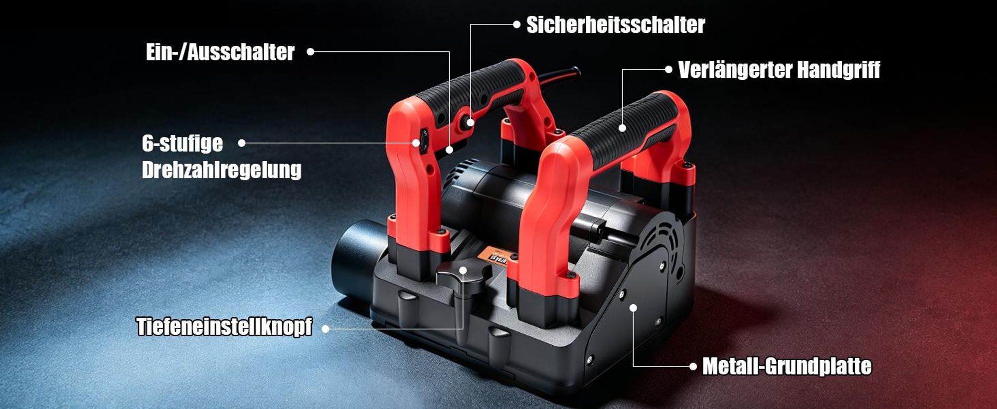Betonfräse 1600W 4000UPM Putzfräse 1-4mm Hobeltiefe 6-stufig Einstellbar Walzenfräse Sanierungsfräse Mauerfräse Betonschleifer Planfräse Fräsmaschine