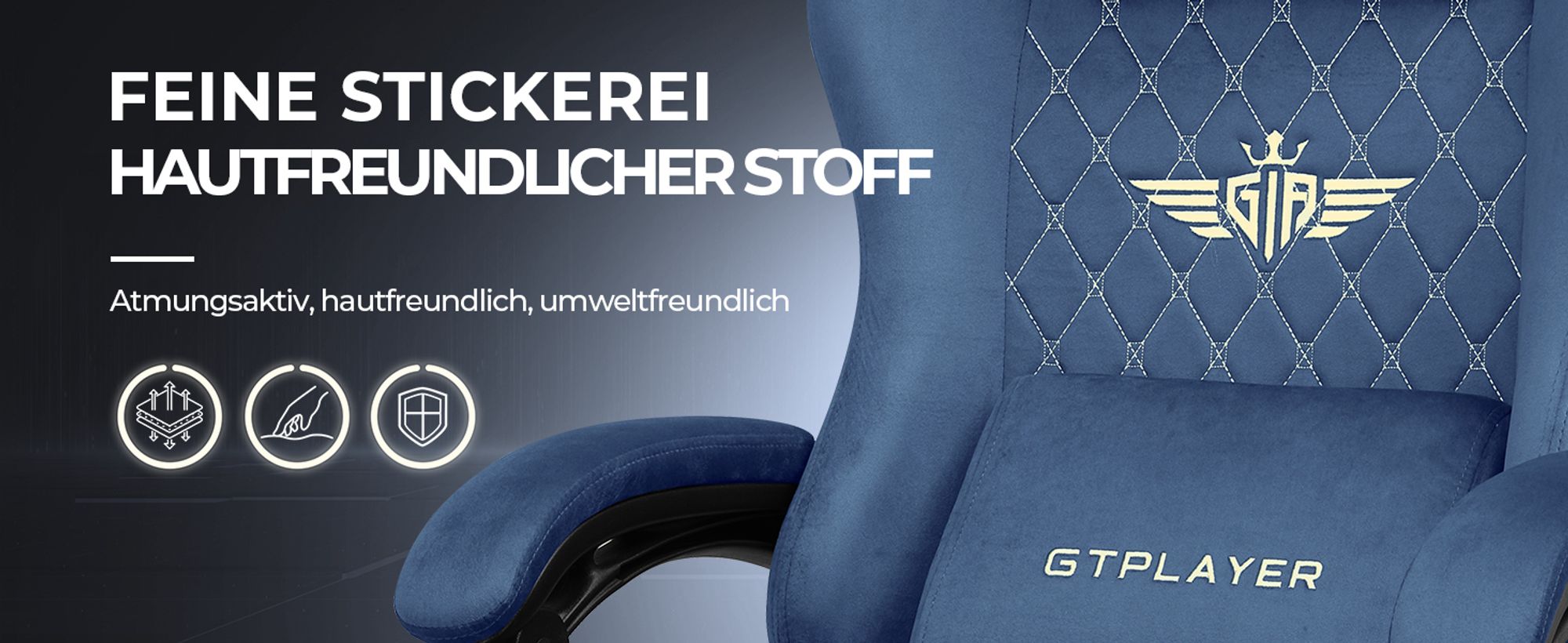 GTPLAYER Gaming Stuhl Stoff Gaming Chair Ergonomisch Bürostuh PC Stuhl,  Verstellbarer und Drehbarer Schreibtischstuh mit Fußstütze, Blau