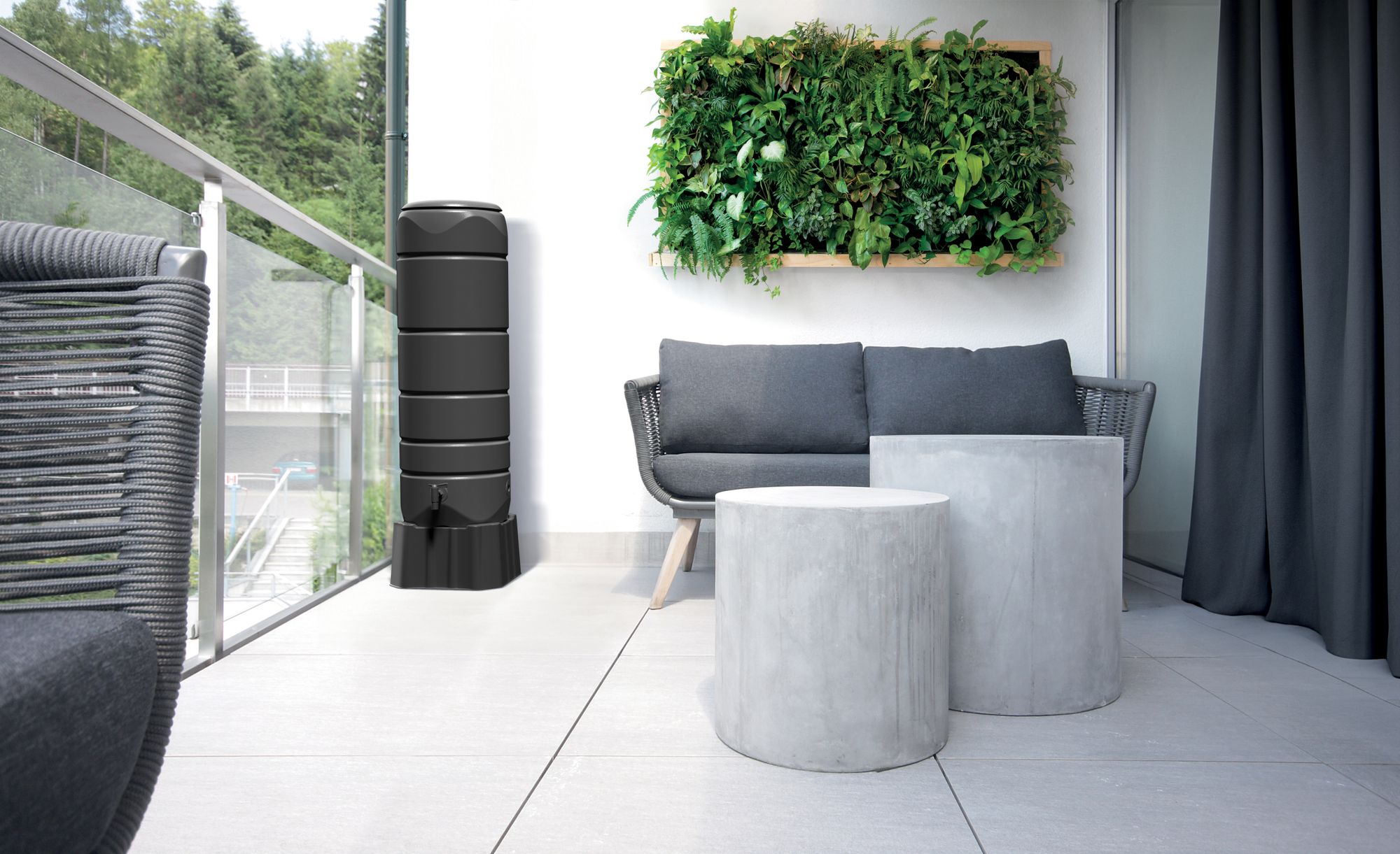 YourCasa Regentonne [CircleTower] 110L mit Standfuss, Deckel & Wasserhahn - Regenfass Frostsicher aus Kunststoff