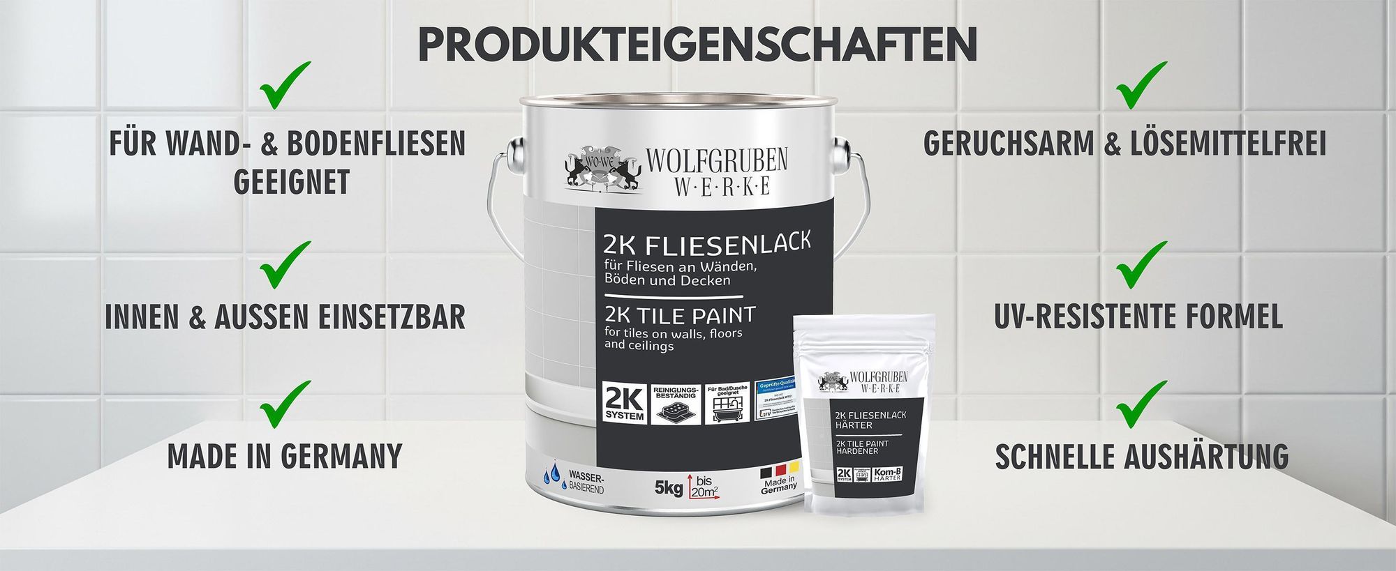 WO-WE 2K Fliesenlack W712 Epoxidharz Set mit Härter, geeignet für Wand- uärtung, abgebi