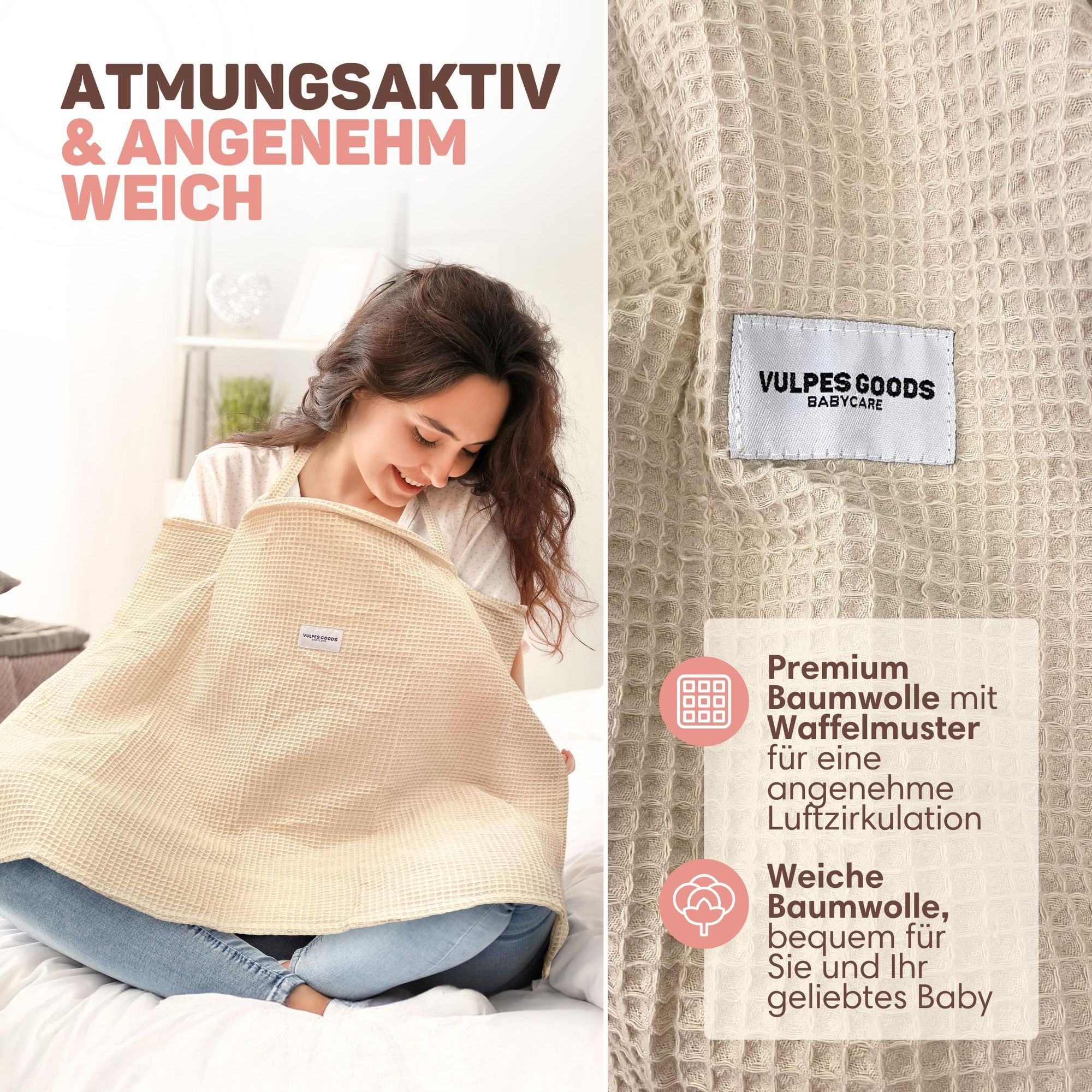 Vulpes Goods Stilltuch, Stillabdeckung, Stillschürze, Für komfortables Stillen, Für unterwegs, Zart und atmungsaktiv, 100%