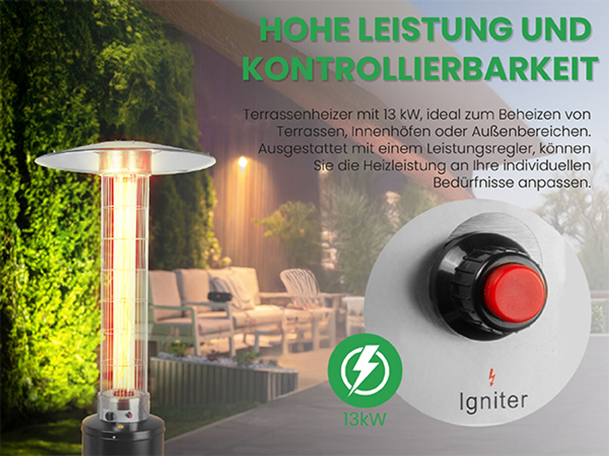 Terrassenheizer mit Schutz vor Überhitzung und Gasaustritt