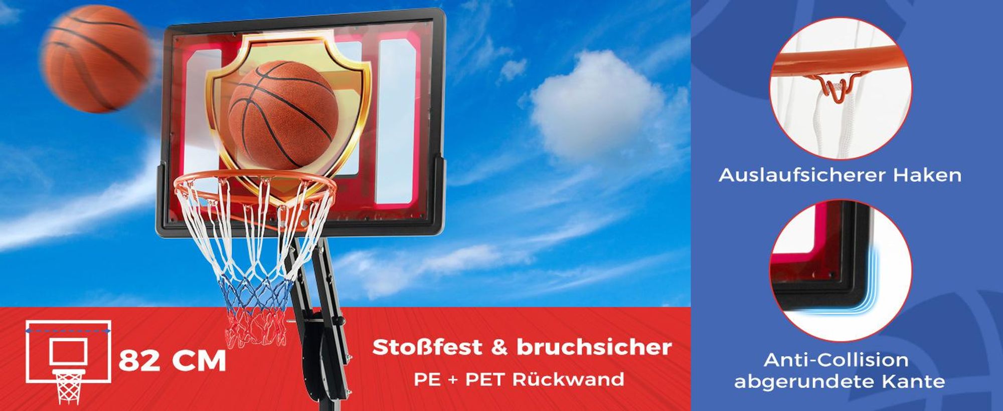 COSTWAY Basketballständer 228-265 cm höhenverstellbar, Basketballkorb mit Ständer & 2 Rädern, Korbanlage für Kinder, Erwachsene, mobiles Basketballanlage Indoor Outdoor