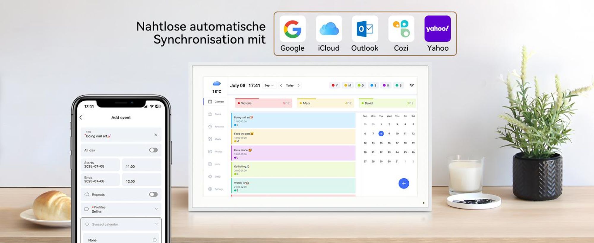 TABWEE P15 15,6 Zoll Digitaler Kalender und Desktop Bilderrahmen mit Touchscreen, WLAN, 1280x800 Auflösung, 16:10, Multi-Device-Sync und Sharing