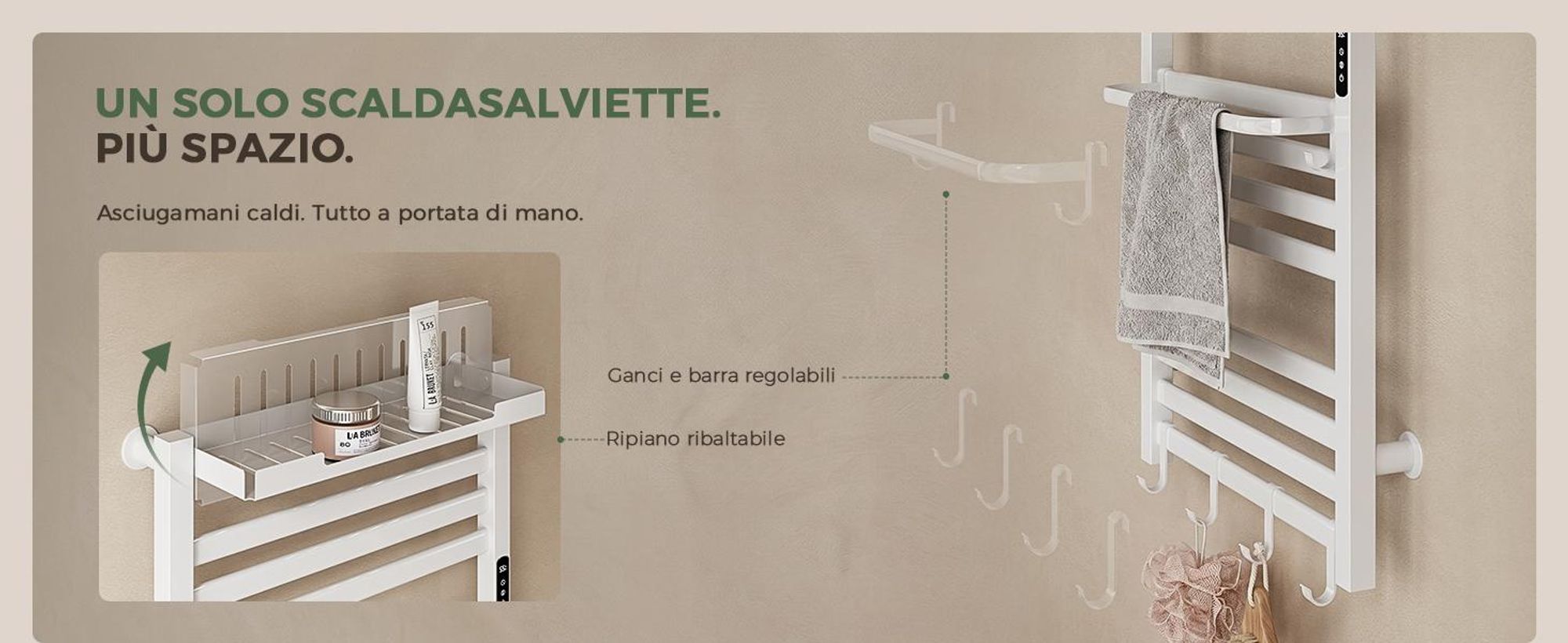 S'AFIELINA Scaldasalviette elettrico bagno con ripiano 700 × 600 mm 233 W Blanco,Termoarredo elettrico bagno WiFi con app