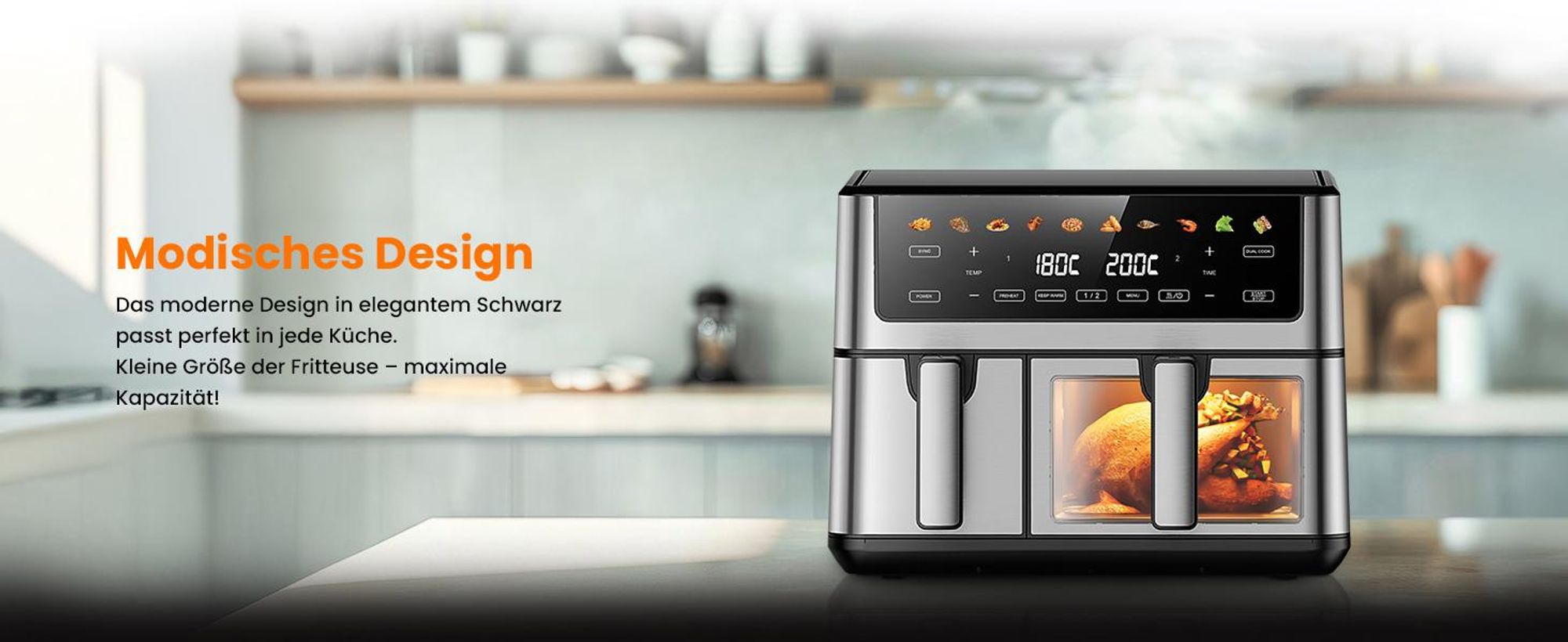Extralink Air Fryer Dual Basket 10 l Heißluftfritteuse 2500 W mit 2 Körben und Touchdisplay