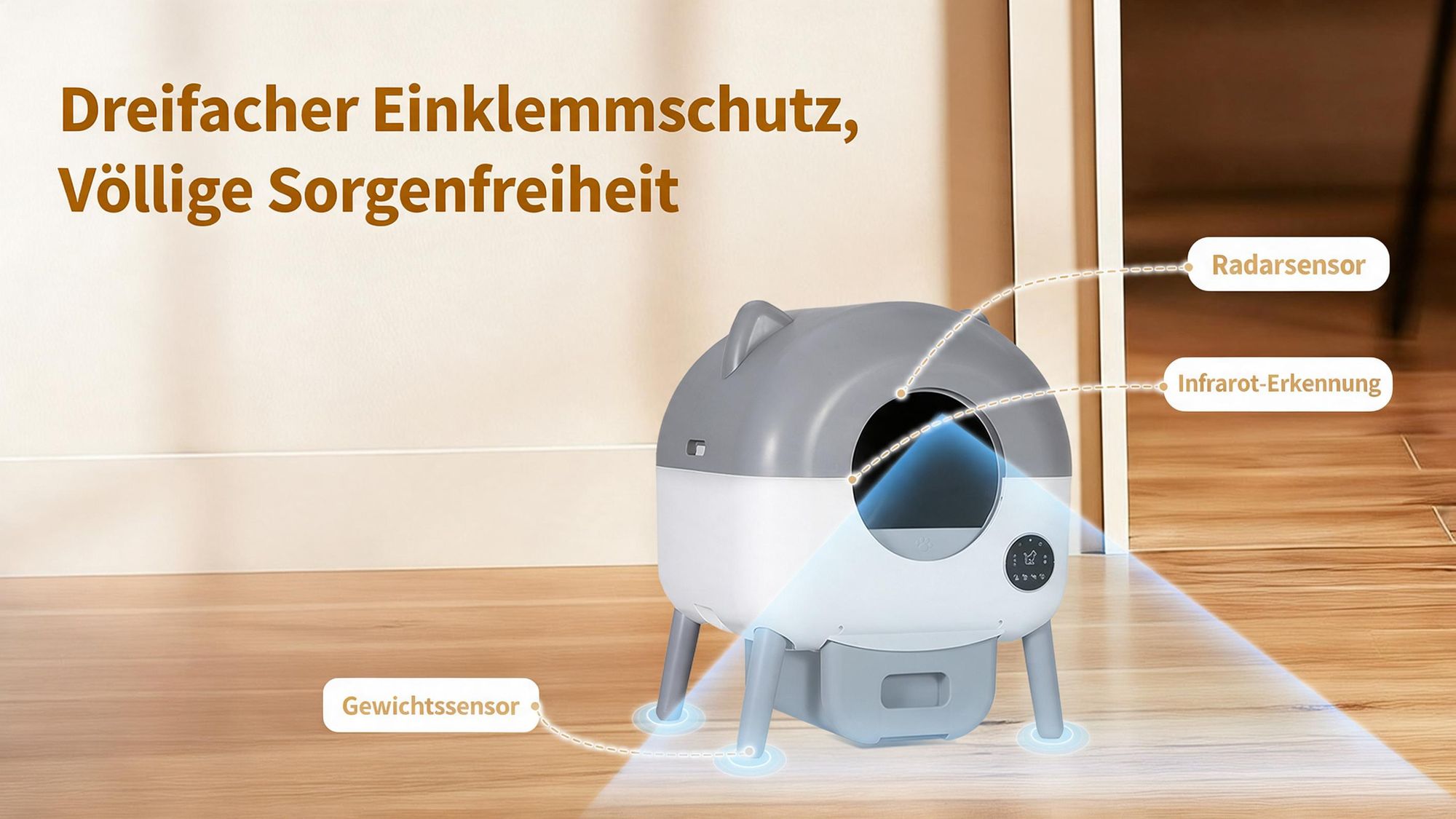 Selbstreinigende Katzentoilette 76L XXL Katzenklo mit App-Steuerung, für mehrere Katzen, 8-fach Anti-Klemm-Sensoren, geruchsarm, leise, LED-Nachtlicht