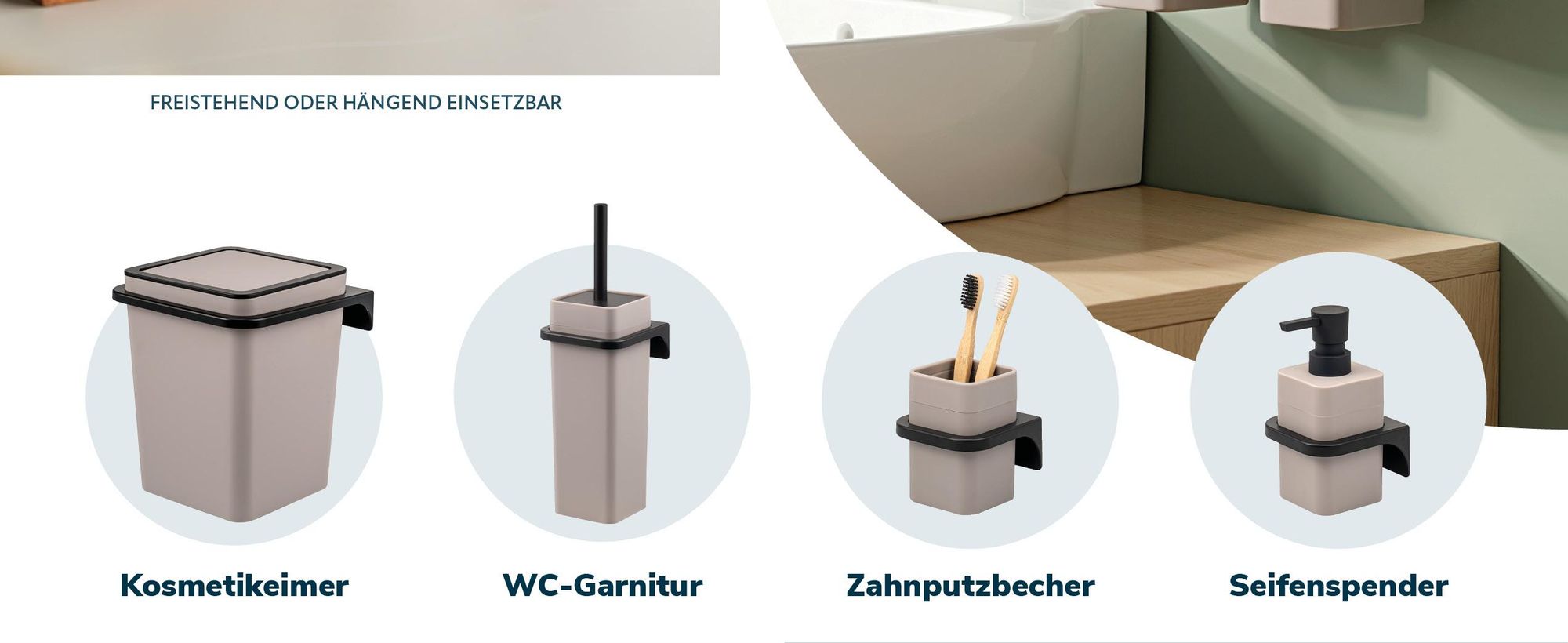bremermann eckiger Kosmetikeimer SAVONA mit soft-touch Oberfläche inkl. Wandhalterung zum Kleben oder Bohren mit Schwingdeckel & EVA Pads gegen Kratzer, Abfalleimer für Gäste-WC und Badezimmer aus Kunststoff, 6 Liter Fassungsvermögen, weiß