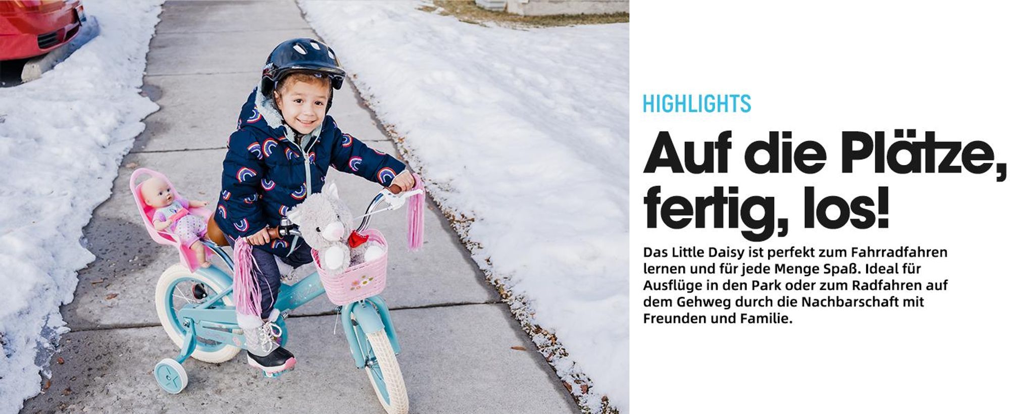 STITCH Kinderfahrrad 14 Zoll fahrrad für 2-7 Jahre Mädchen, Geschenk für Prinzessin,Mit Puppensitz, Bändern, Stützrädern, Korb, Weiß