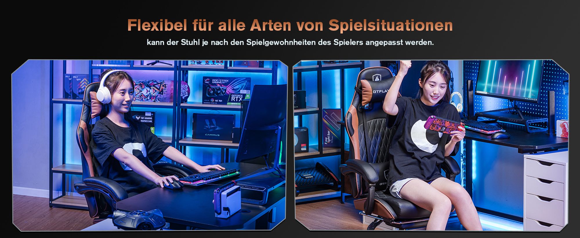 GTPLAYER Gaming-Stuhl Gamer Stuhl, Ergonomischer Bürostuhl mit Fußstütze, Gaming Sessel 150 kg Belastbarkeit, Kopfstütze und Lendenstütze braun