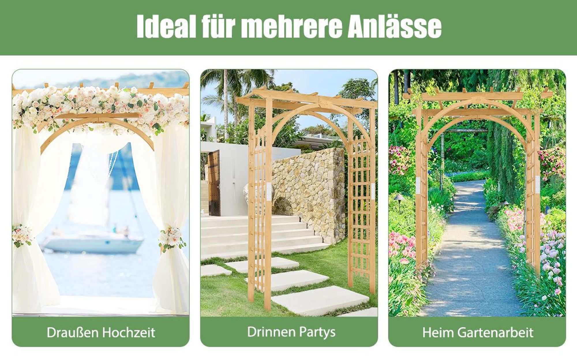 COSTWAY Rosenbogen Holz, Gartenbogen für Kletterpflanzen, Rosengitter Torbogen Rankhilfe, Rankgitter Rosenpavillon, Rankbogen für Hinterhof Veranda Hochzeit Party