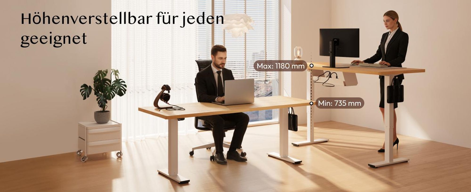 FLEXISPOT QE1 Höhenverstellbarer Schreibtisch 140x60cm, 4 Memory-Funktion, Antikollisionsschutz, 70kg Tragkraft, Haken, Kabelmanagement (Ahorn)