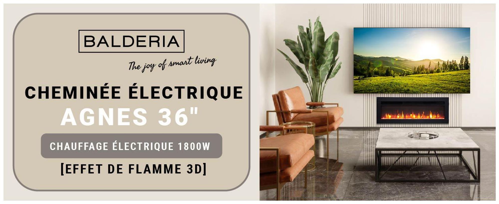 Cheminée électrique encastrable BALDERIA Agnes 36 – Puissance de chauffage jusqu'à 1 800 W, noire