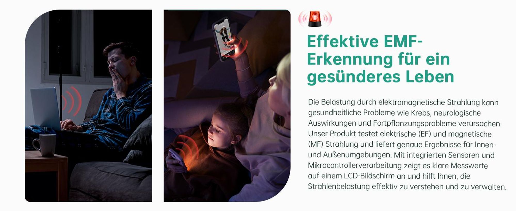 ERICKHILL RT-100S EMF Messgerät 3-in-1 | EF/MF/RF-Prüfung | Akustischer Alarm