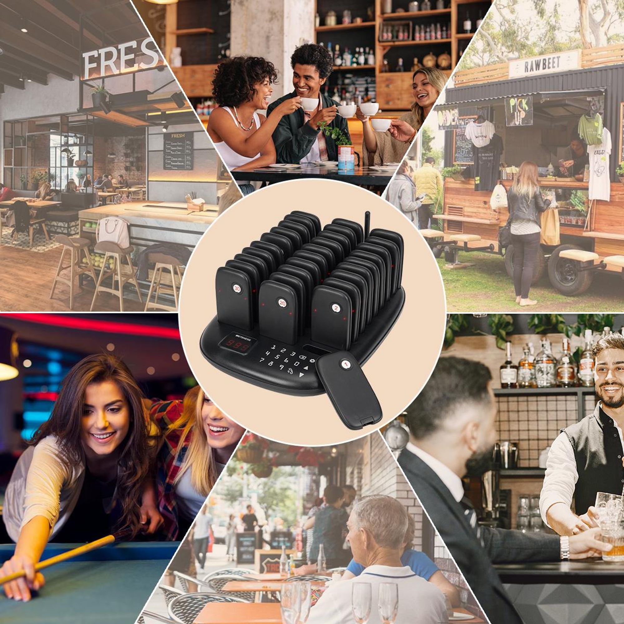 Retekess TD175P Restaurant-Pager-System, 30Pagers, 800M Pager Rufsystem, 7 Rufmod, Pager Pieper für Food Court, Café, Bar, Gastronomie,walkie talkie
