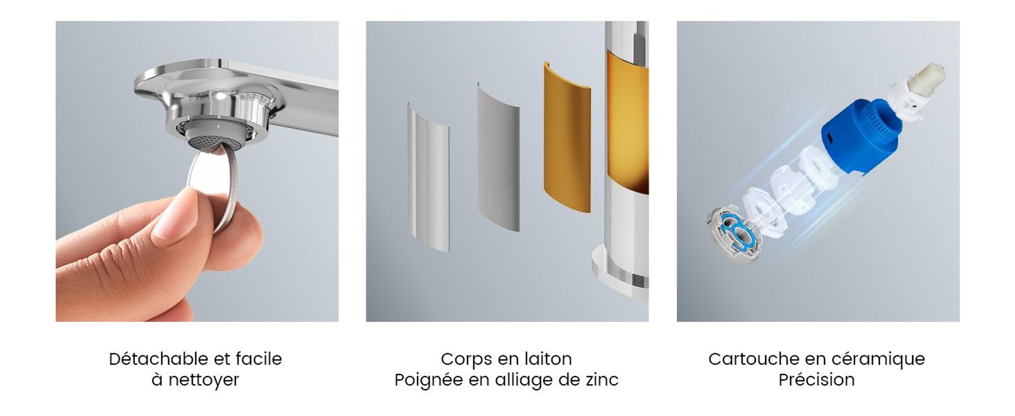 EMKE Robinetterie pour lavabo Robinetterie pour salle de bains Mitigeur monocommande Robinet de salle de bains en laiton 269 x 215 x 49 mm Chrome