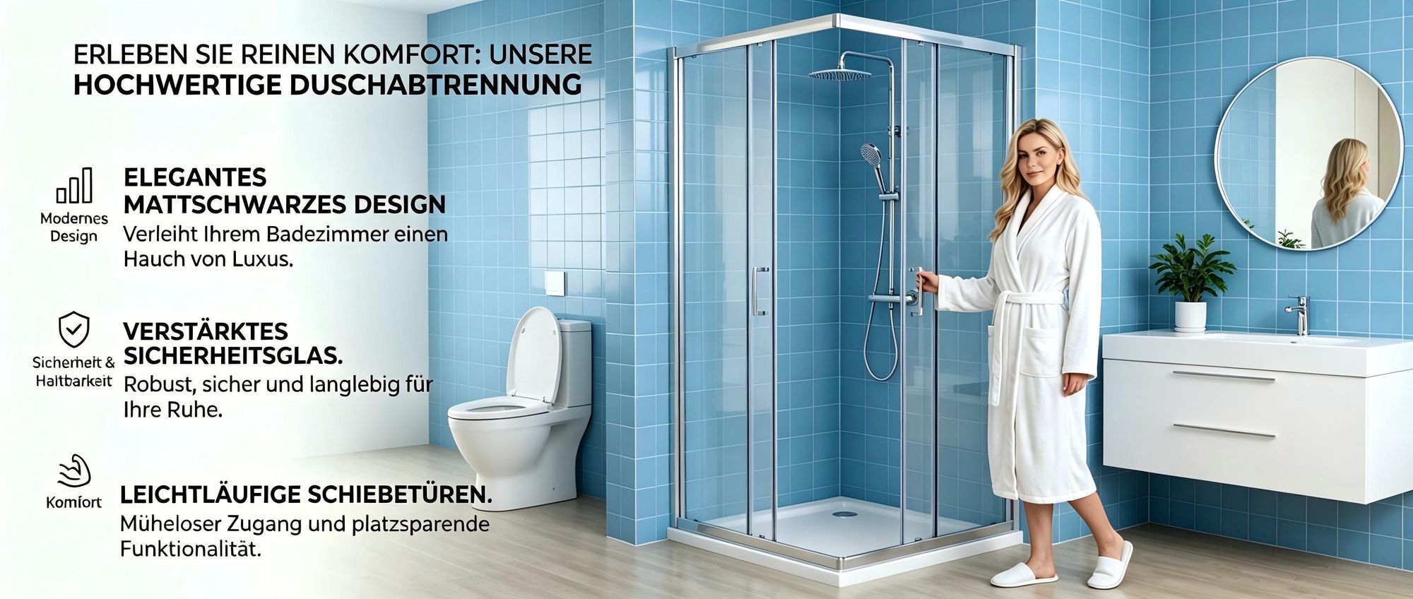 LISA Duschkabine Eckeinstieg 90x80x185 cm mit Doppel Schiebetür rollen, 6mm ESG Sicherheitsglas, Schiebetüren Glas komplett Dusche Silber