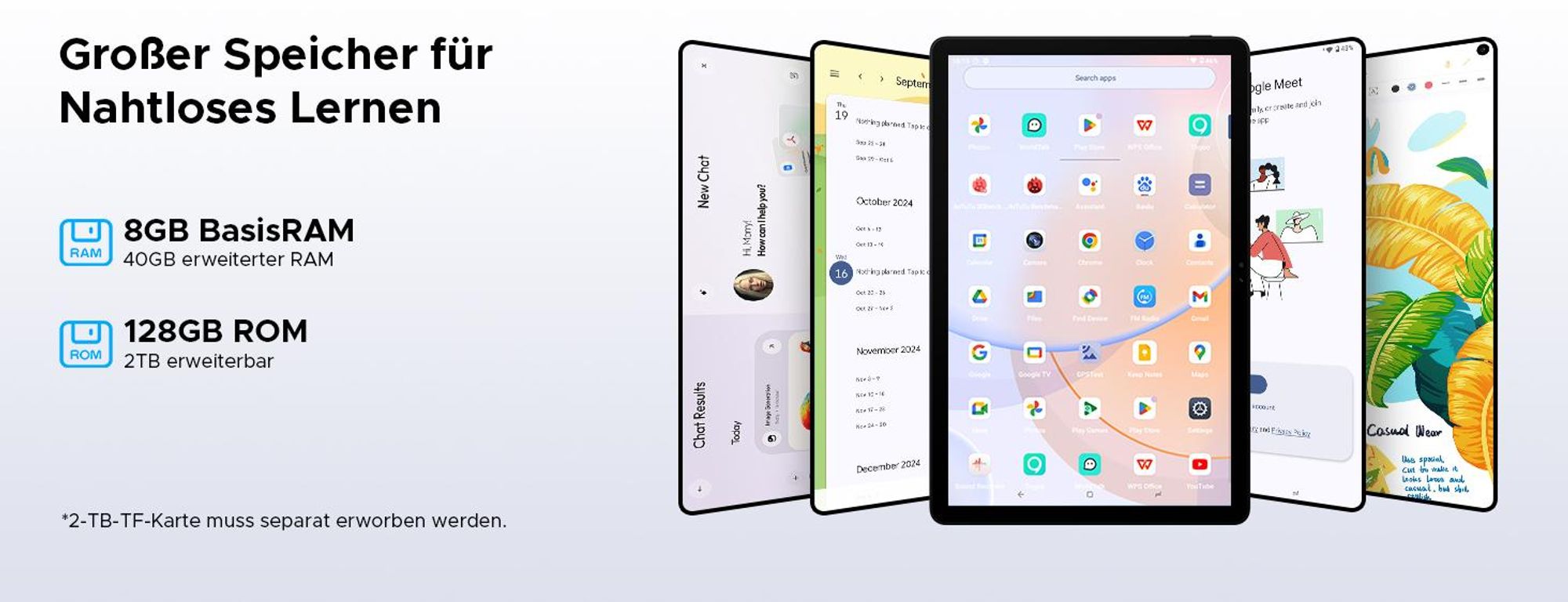 AP11 Tablet Android 16, 48GB RAM+128GB ROM/2TB, 11 Zoll 90Hz HD IPS, T7250 Octa-Core, 8800mAh, Gemini AI, Widevine L1-Tastatur, Stift, Maus und Hülle