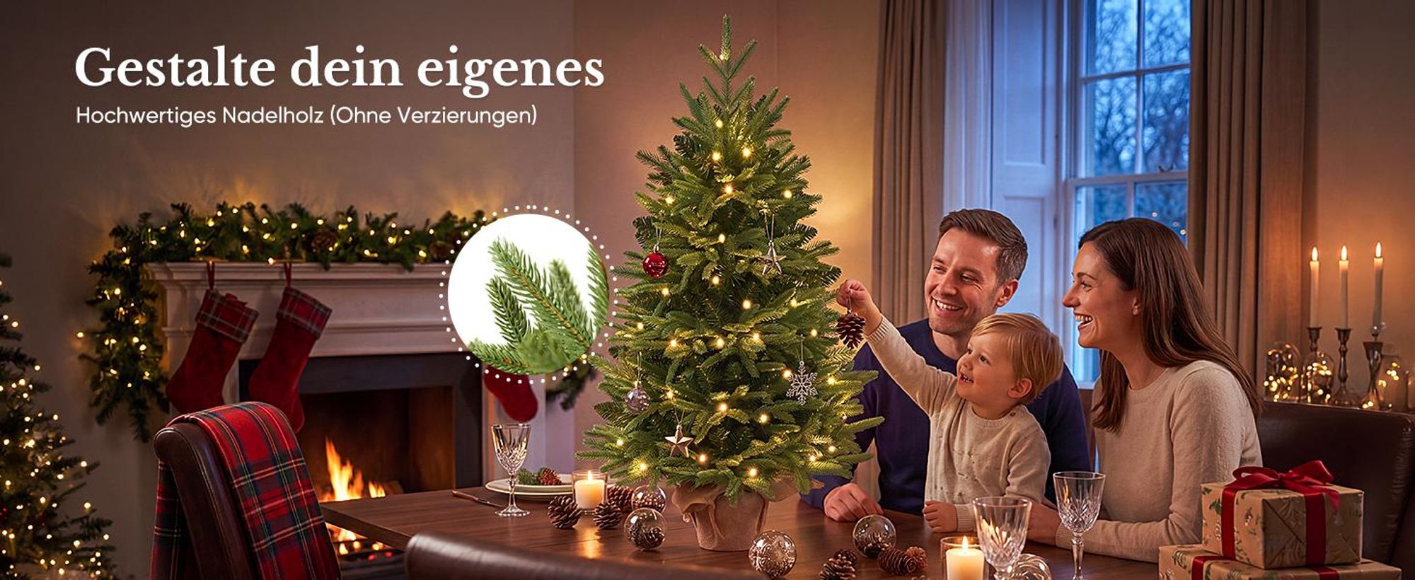 HOKEEPER Künstlicher Weihnachtsbaum 90 cm mit LED & grünen PVC-Nadeln