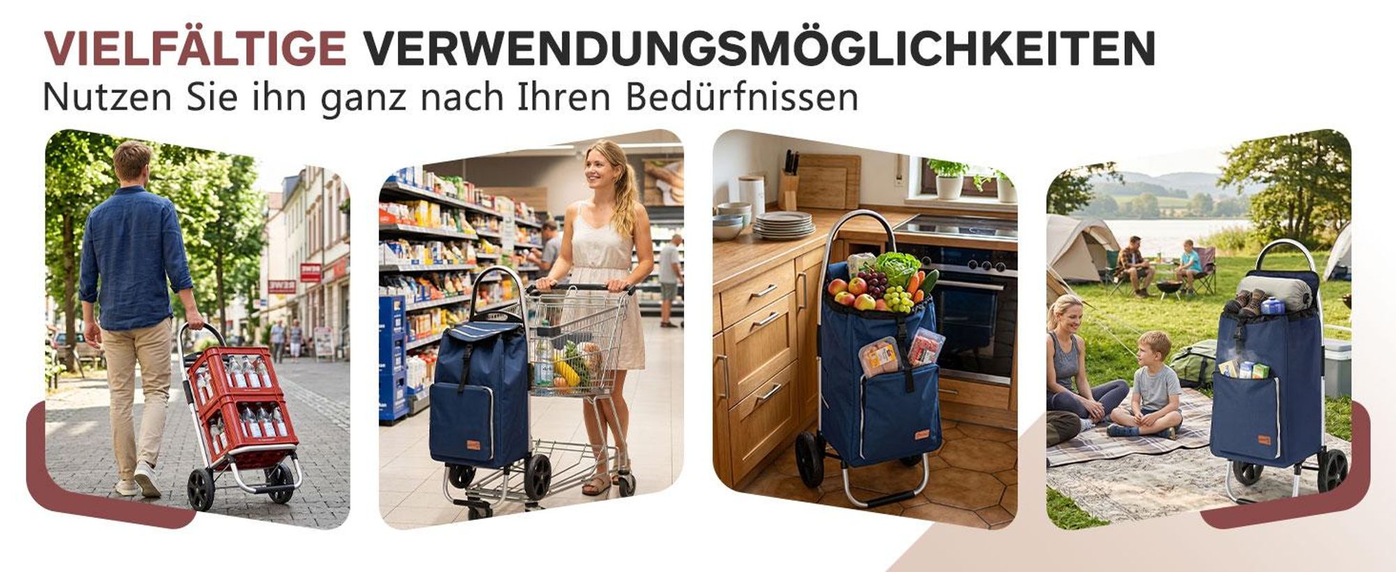 Sekey Klappbar Einkaufstrolley 2 Räder Aluminium, mit 50L Wasserdichter Tasche, Kühlfach, Blau